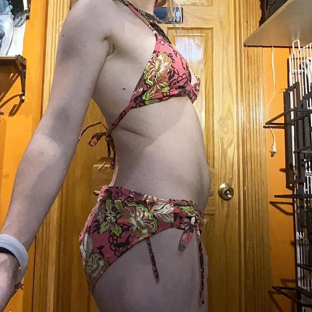 Orange floral adjustable strapped bikini
